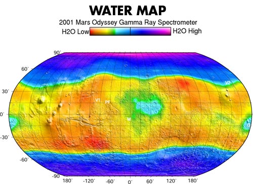Карта воды на Марсе