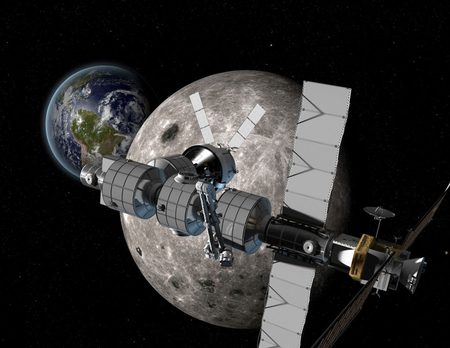 космическая станция Deep Space Gateway на окололунной орбите