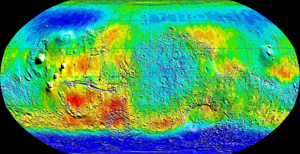 карта распределения воды на Марсе