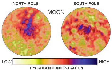 Концентрация водорода на лунных полюсах.